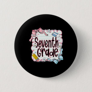 Seventh Grade Back To School For Girls Pink Notebo 6 Cm Round Badge