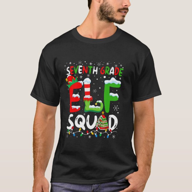 Seventh Grade ELF Squad Funny Christmas ELF Studen T-Shirt (Front)