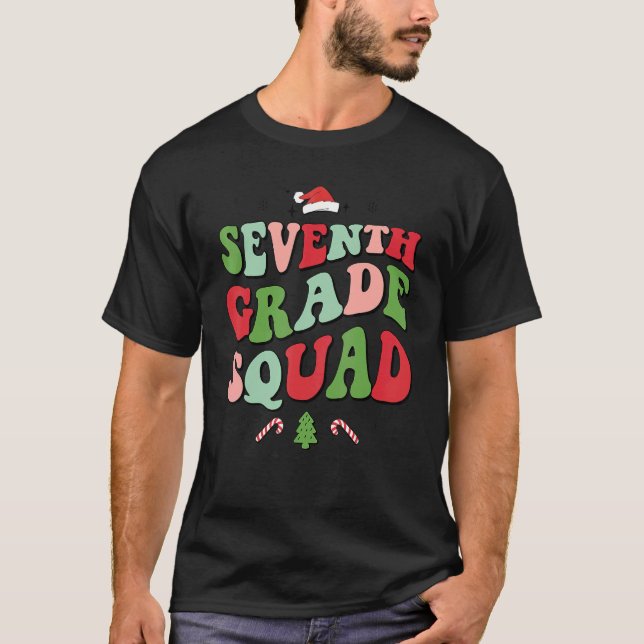 Seventh Grade Squad Xmas Groovy Family Christmas P T-Shirt (Front)
