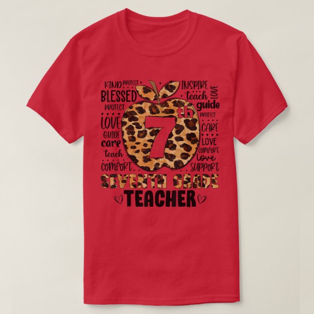 Seventh Grade Teacher Leopard Hello 7th Grade Back T-Shirt (Design Front)