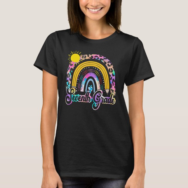 Seventh Grade Teacher Leopard Rainbow 7th Grade Te T-Shirt (Front)