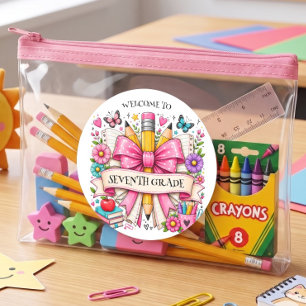 Seventh Grade Welcome Retro Pencil Classic Round Sticker