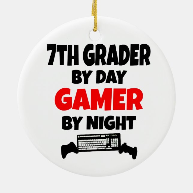 Seventh Grader Gamer Ceramic Tree Decoration (Back)