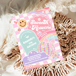Seventh Heaven Cloud Rainbow Disco 7th Birthday Invitation