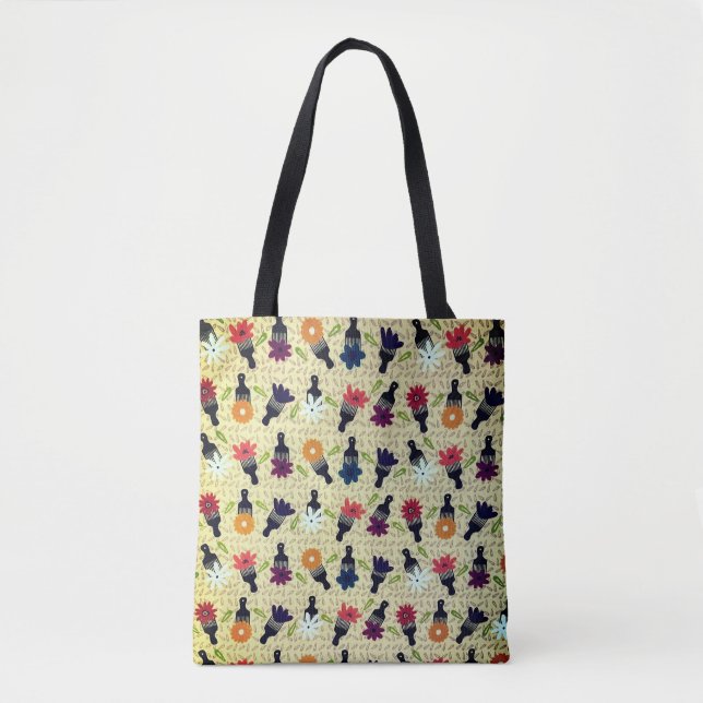 Seventies Afro Picks and Flowers Tote Bag (Front)