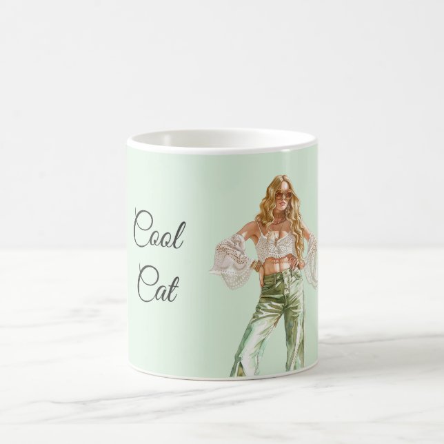 Seventies Blonde Girl Cool Cat Coffee Mug (Center)