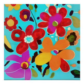 Seventies Inspired Hothouse Florals Painting Poster