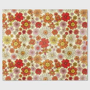 Seventies inspired warm floral print wrapping paper