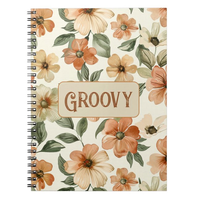 Seventies Orange Green Leaves Groovy Notebook (Front)