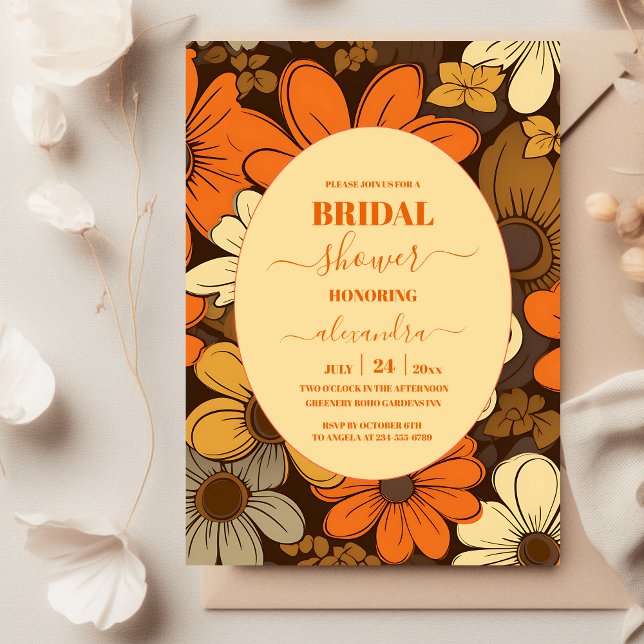 Seventies Retro Floral Bridal Shower Invitation (Creator Uploaded)