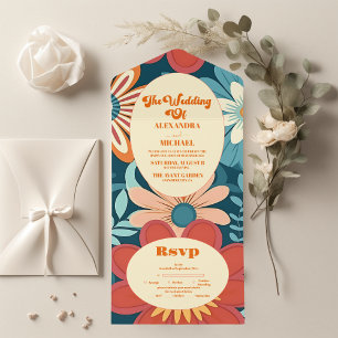 Seventies Retro Floral Wedding All In One Invitation