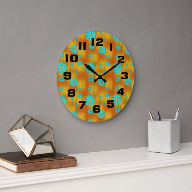 Seventies Retro Hippie Style Orange  Large Clock (Office)