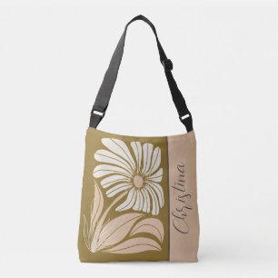 Seventies Retro Peach-Ivory-Brown Single Flower Crossbody Bag