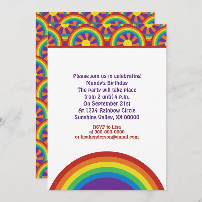 Seventies Style Rainbows and Sun Graphic Pattern Invitation (Front/Back)