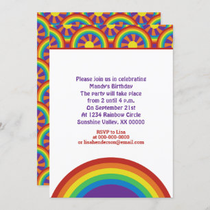 Seventies Style Rainbows and Sun Graphic Pattern Invitation