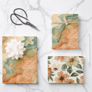 Seventies Vibes Orange Green Groovy Birthday Wrapping Paper Sheet