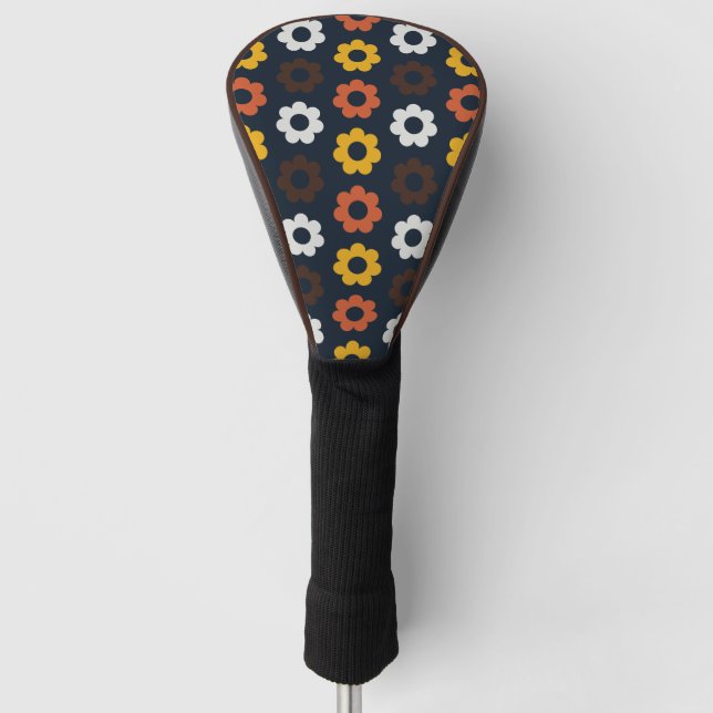 Seventies Vintage Flower Pattern Golf Driver Head Cover (Front)
