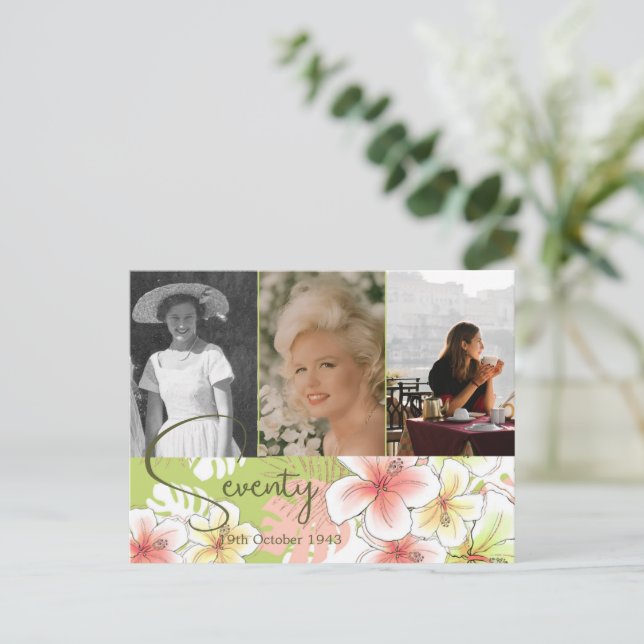 Seventieth 70th Birthday Photo Tropical Invitation Postcard (Standing Front)