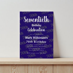 Seventieth Birthday Celebration Navy Text Design Invitation