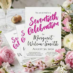 Seventieth Celebration Pink Script Birthday Invitation