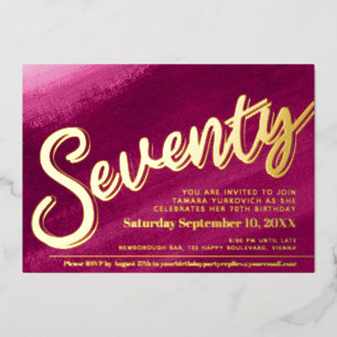 Seventy 70th Birthday party gold red pink wash
