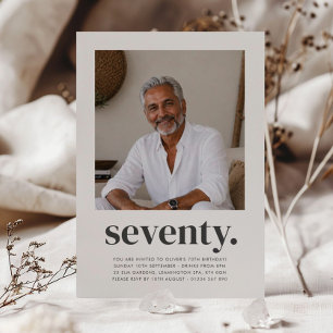 Seventy 70th Mens Square Photo Birthday Invitation