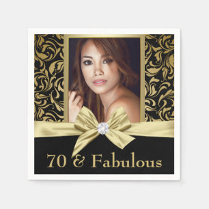 Seventy and Fabulous gold damask 70th Birthday Napkin
