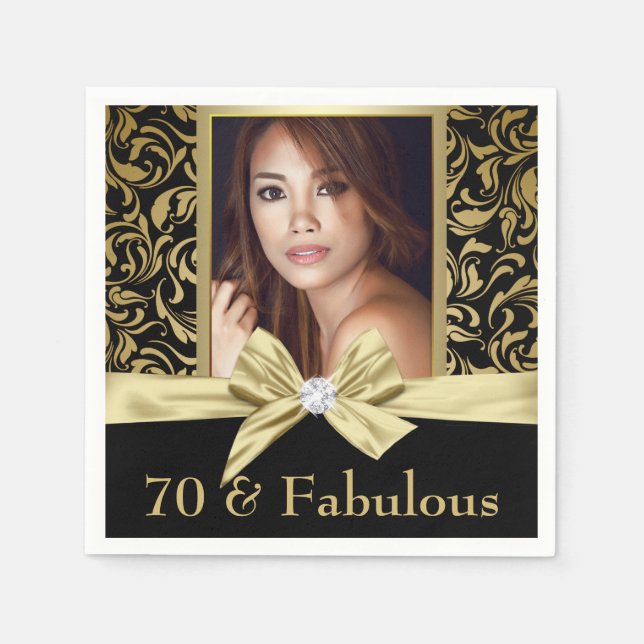 Seventy and Fabulous gold damask 70th Birthday Napkin (Front)