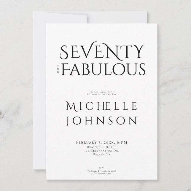 Seventy and Fabulous Minimal 70th Birthday Party Invitation (Front)