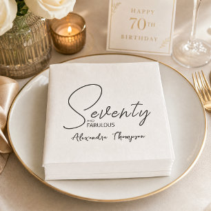Seventy and Fabulous Name Date 70th Birthday Napkin