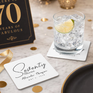 Seventy and Fabulous Name Date 70th Birthday Square Paper Coaster