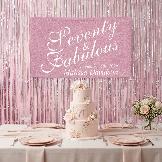 Seventy and Fabulous Pink Glitter Script Signage Banner (Seventy and Fabulous Pink Glitter Script Signage Banner)