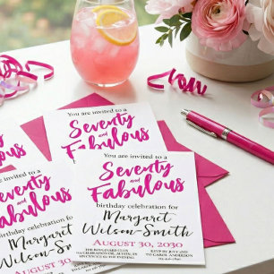 Seventy and Fabulous Pink Script Birthday Invitation