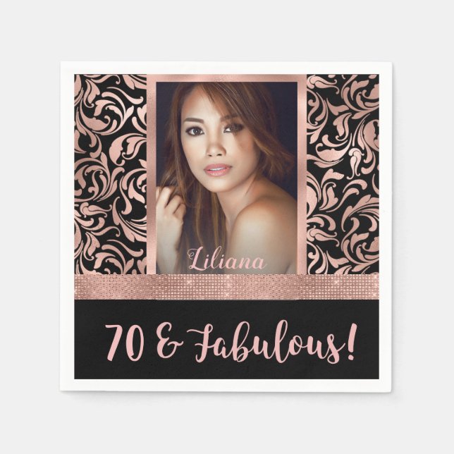 Seventy and Fabulous rose gold 70th Birthday Napkin (Front)