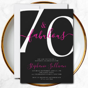 Seventy and Fabulous Script 70th Birthday Black Invitation
