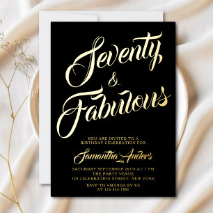 Seventy and Fabulous Script Birthday Black Gold