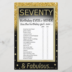 Seventy Birthday Ever or Never Game