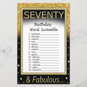 Seventy Birthday Word Scramble Game