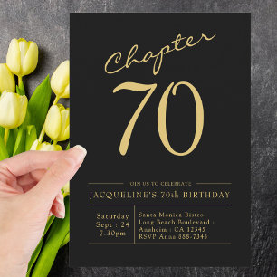 Seventy Black Gold 70th Birthday Party Invitation