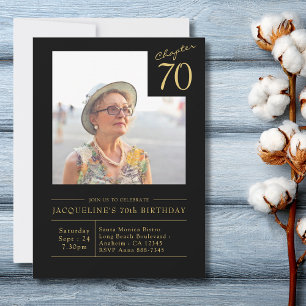 Seventy Black Gold 70th Birthday Party Invitation
