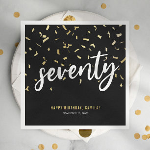 Seventy Black Gold 70th Birthday Party Napkin