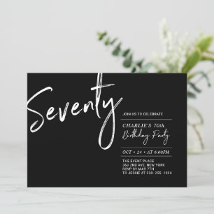 Seventy Black & White Modern 70th Birthday Party Invitation