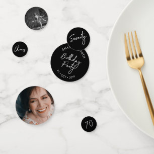 Seventy   Black & White Modern 70th Birthday Photo Confetti