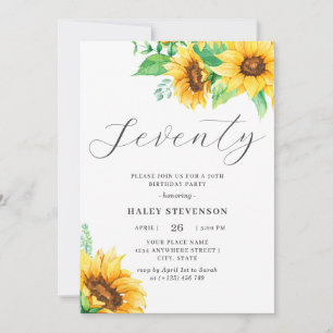 Seventy Chic Yellow Sunflower Floral 70th Birthday Invitation