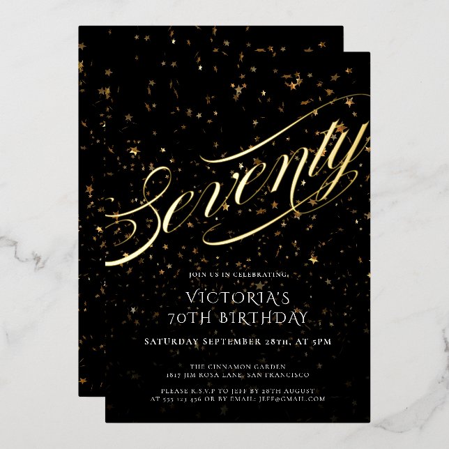 Seventy Confetti Black Gold Elegant 70th Birthday  (Front/Back)