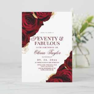 Seventy & Fabulous Burgundy Gold Roses Birthday  Invitation