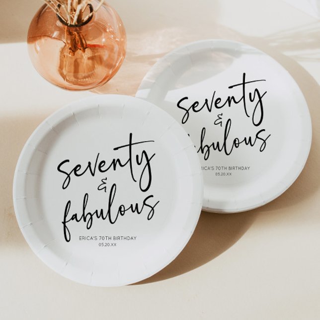 Seventy & Fabulous Minimal 70th Birthday Party Paper Plate (Creator Uploaded)