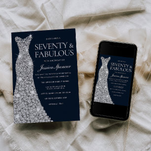 Seventy & Fabulous!! Silver Gown 70th Birthday Invitation