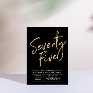 Seventy Five   Gold & Black 75th Birthday Invitation