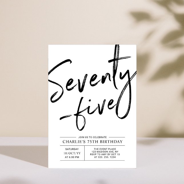 Seventy Five Modern 75th Birthday Party Invitation (Creator Uploaded)